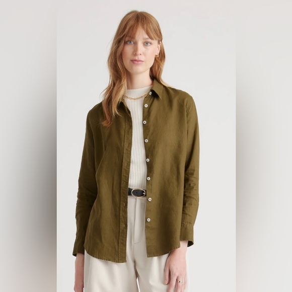 Quince Women’s Martini Olive 100% European Linen Linen Button Down - Medium - Picture 1 of 5